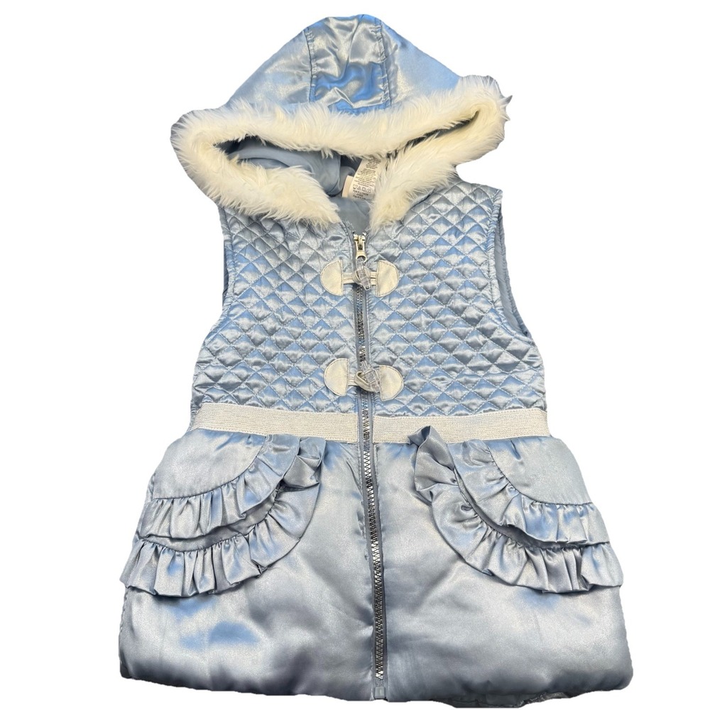 Little Lass Puffer Vest Girls Size 6 Light Baby‎ Blue Toggle Buttons Full Zip